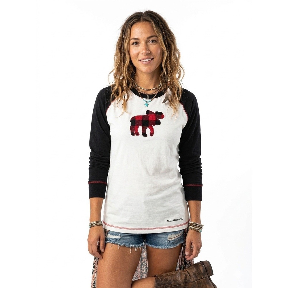 Lazy One T-Shirt Women Multi-Color Sz M Lake Arrowhead Embroidered Moose Comfy